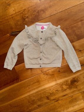 Mini Boden Gold Metallic Ruffle-Front Cardigan – 4-5Y